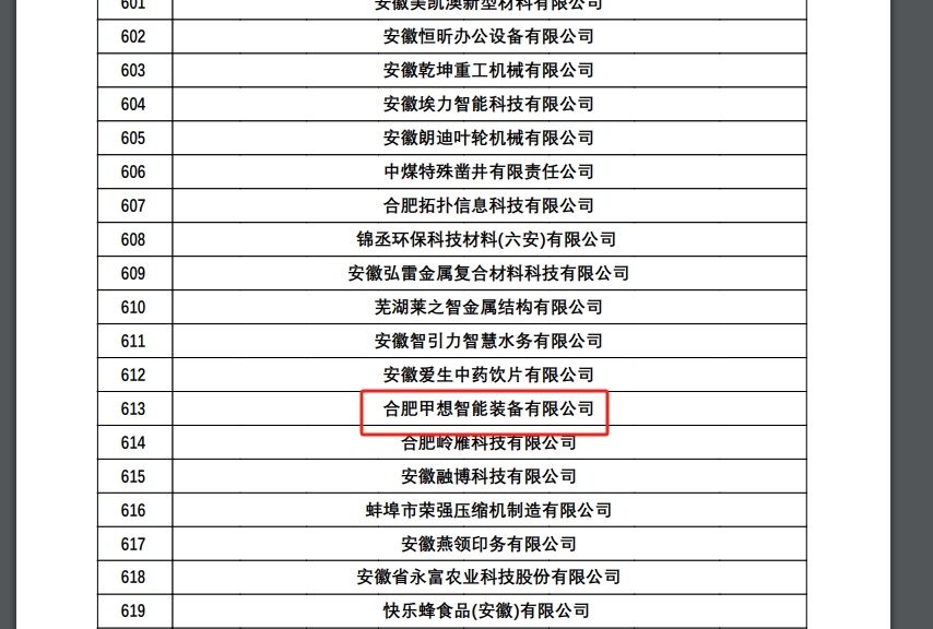 合肥甲想智能装备有限公司荣获2024年度“高新技术企业”认定